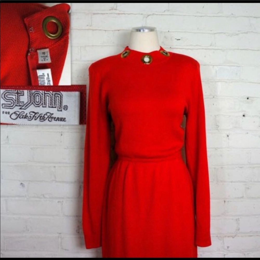 Vtg St. John Knit Gold Circle Cutout Dress - Picture 2 of 6